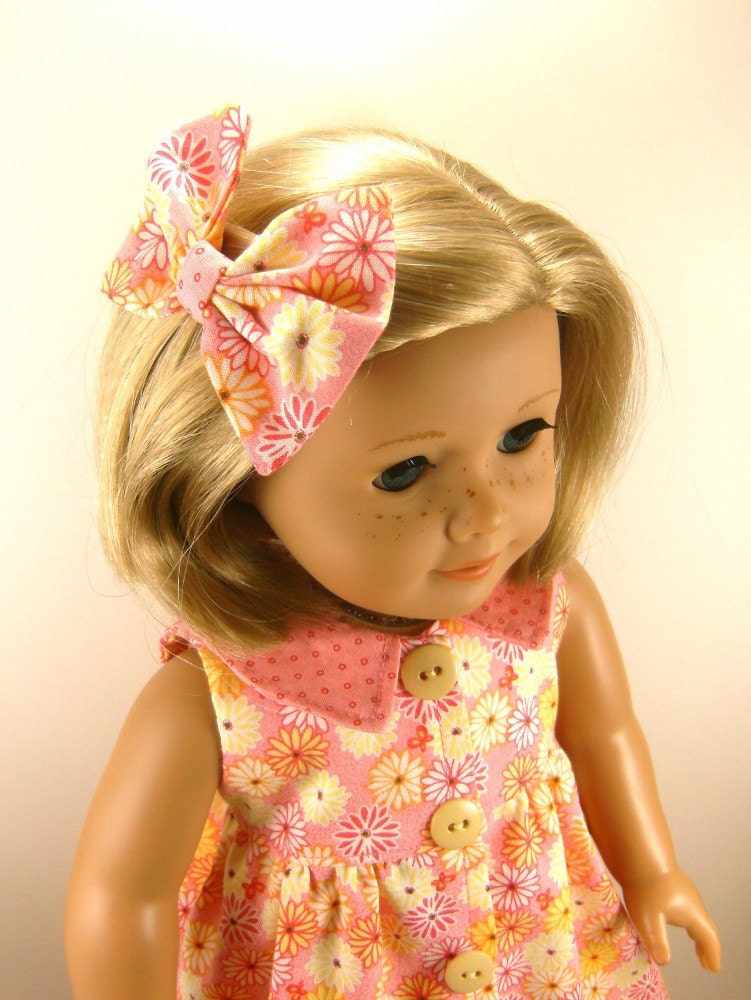 Fits American Girl 18 Inch Doll Clothes Sleeveless Casual Dress and Matching Hair Bow One of A Kind