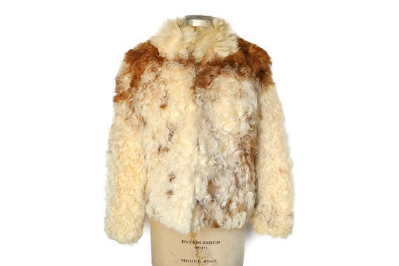 Mongolian Lamb Fur Jacket Coat / Tibetan 1970s / bohemian chic / Small