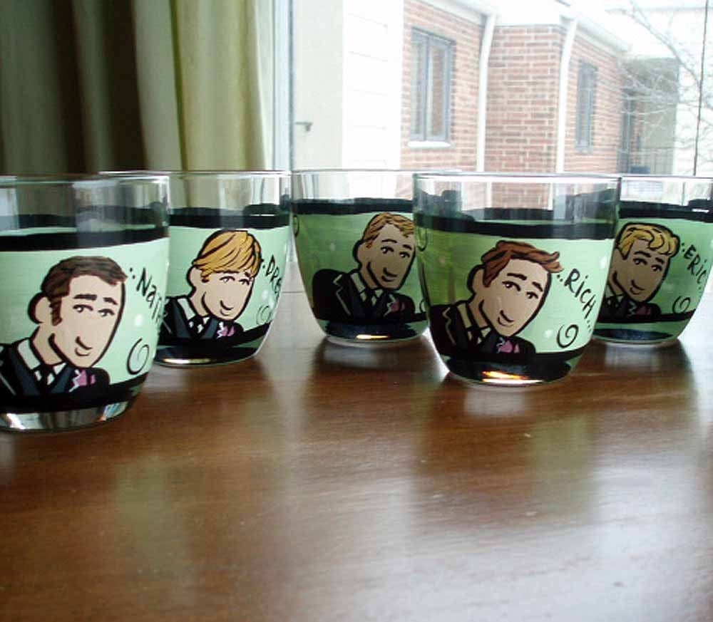 Groomsmen (6 glasses) Custom Hand Painted Wedding Glassware