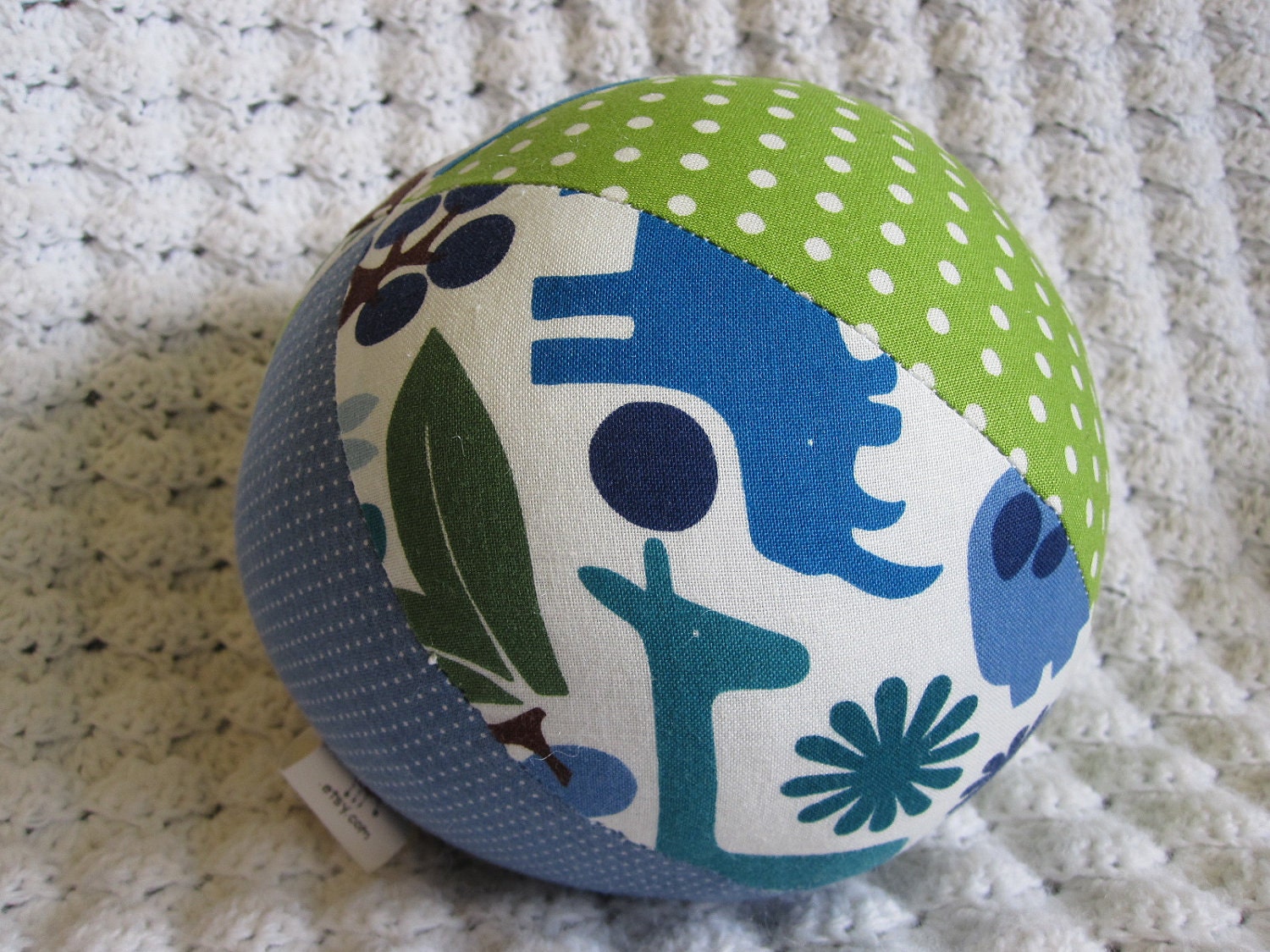 LARGE Fabric Jingle Ball Baby Toy with 2D Zoo Fabric