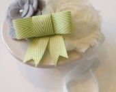 Key Lime Pie - fabric and eco felt flower headband with chevron ribbon