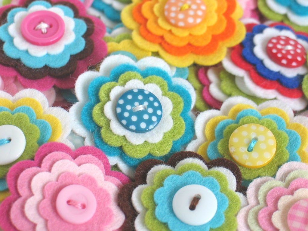SPECIAL OFFER - 20 Handmade Felt Flower Embellishments, Felt Applique, Flower Appliques, Craft Supplies, Layered Felt Flowers, Best Seller