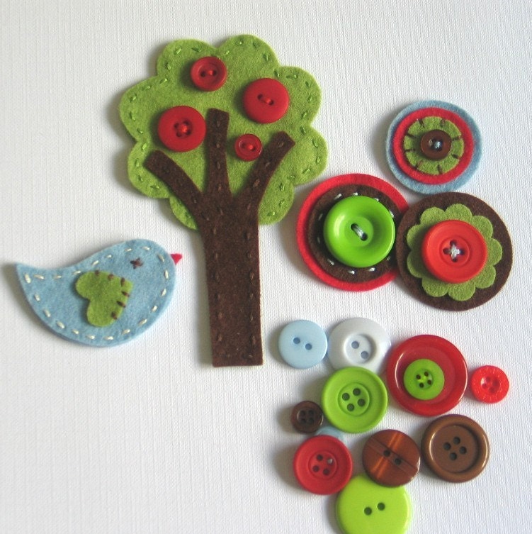 Little Blue Bird  Felt and Button Scrapbook Embellishment Kit --NEW--