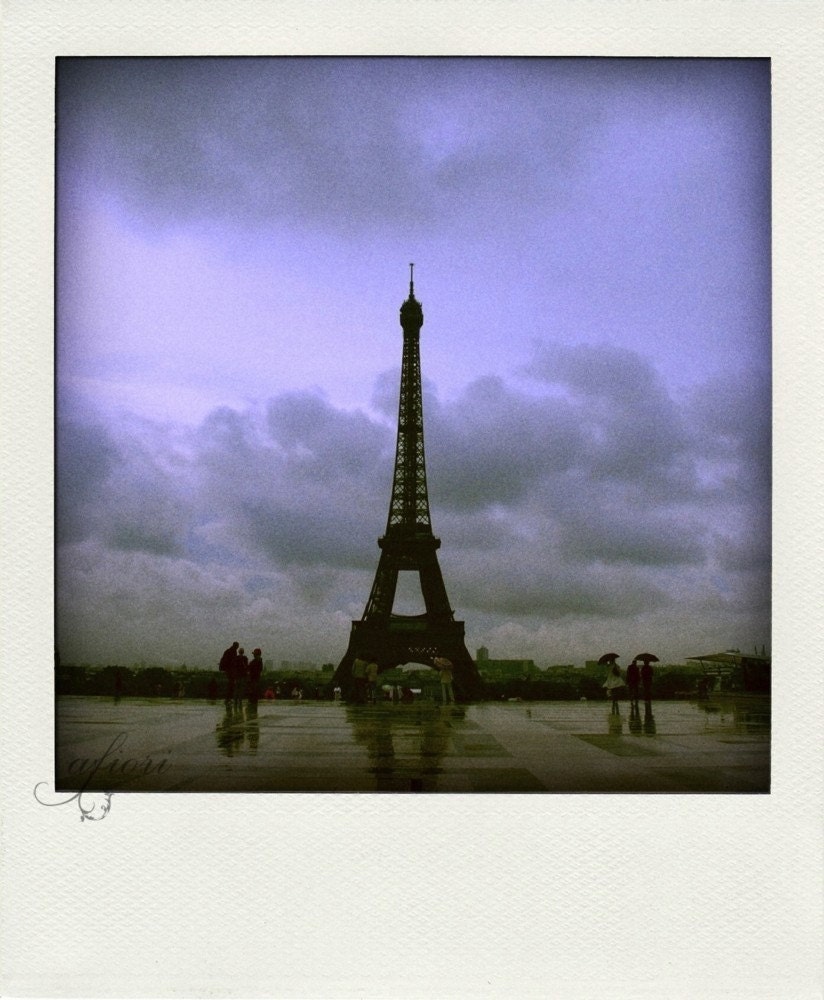 La Tour Eiffel, Eiffel tower Paris, Fine art photograph, polaroid, dark sky, rain, purple, travel memory