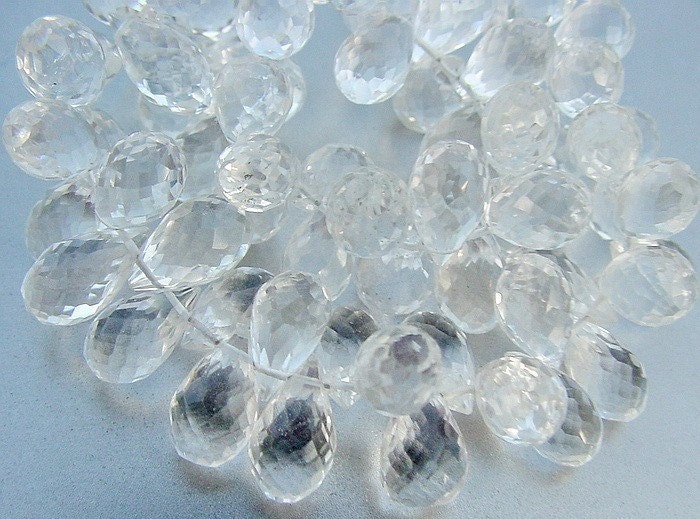 Genuine Rock Crystal Faceted Drop Briolette Teardrop 6 Beads set