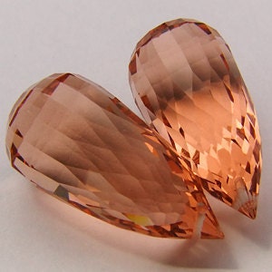 Huge Top Grade AAA Peach Pink Morganite Fancy Faceted Briolette Drop Beads Pendant Focal Matching Pair