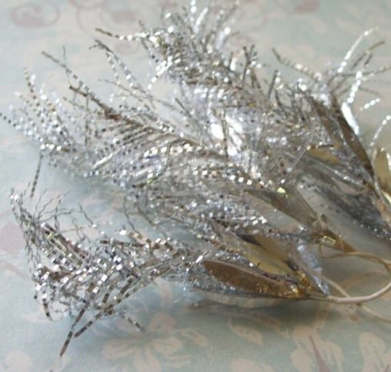 Vintage Silver Tinsel Floral Picks Lot of 6 by TinselandTrinkets