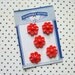 5 Vintage Red Plastic Pierced Flower Buttons on Card Le Chic