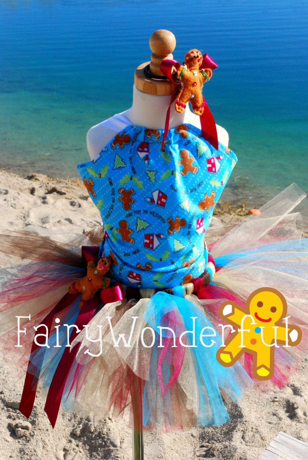 READY TO SHIP................8 INCH LENGTH..............GingerBread Dreams TUTU and Hair Bow.......NB 6M 12M 18M 2T 3T 4T 5T by FairyWonderful