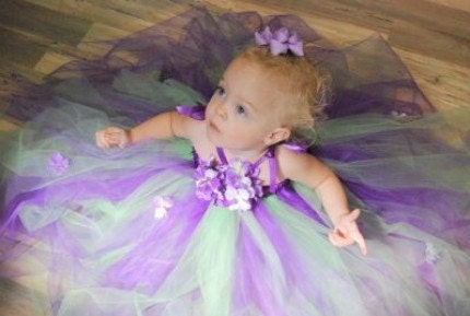 Traditional Tied and Sewn for Durability Purple and Lime Sublime Tutu Dress