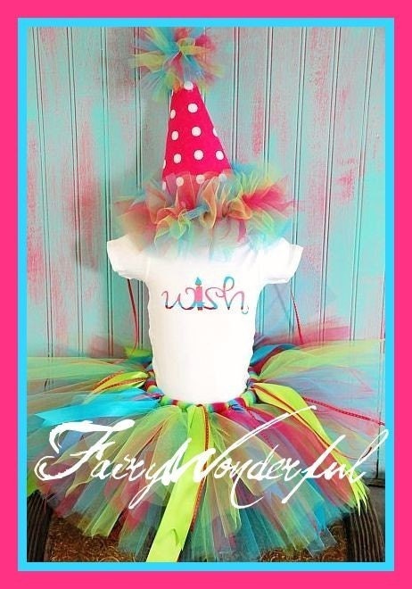 Adorable BIRTHDAY tutu and WISH Onesie or shirt SET size NB to 12 months with FREE headband and flower or hair bow.... you choose colors