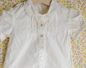 Vintage 1950's Baby Girl White Button Up Shirt - Peter Pan Collar and Lace (3m)