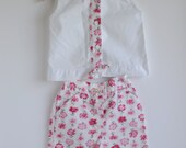 Vintage 1960's Toddler Girl Sleeveless Top and Shorts Set - Pink FLORAL (3T)