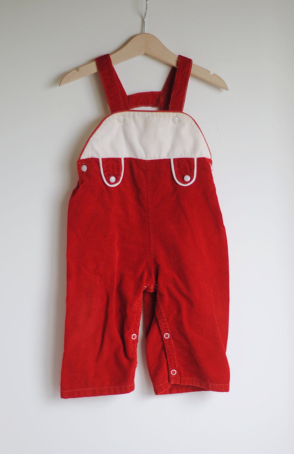 Vintage 1950's Toddler Boy or Girl Overalls - Red White Corduroy (18m to 2T)