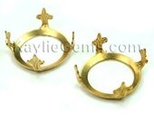 4pcs Brass Open Back Cushion Prong Setting Adapter Round 22mm Turtle Back Fleur de Lis- Deep Prongs
