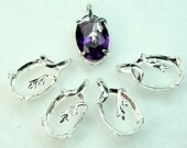 Prong Setting 10x14 Oval Silver Plated Open Back Rose Bud Design with Bail - ST-1167SP 4pcs
