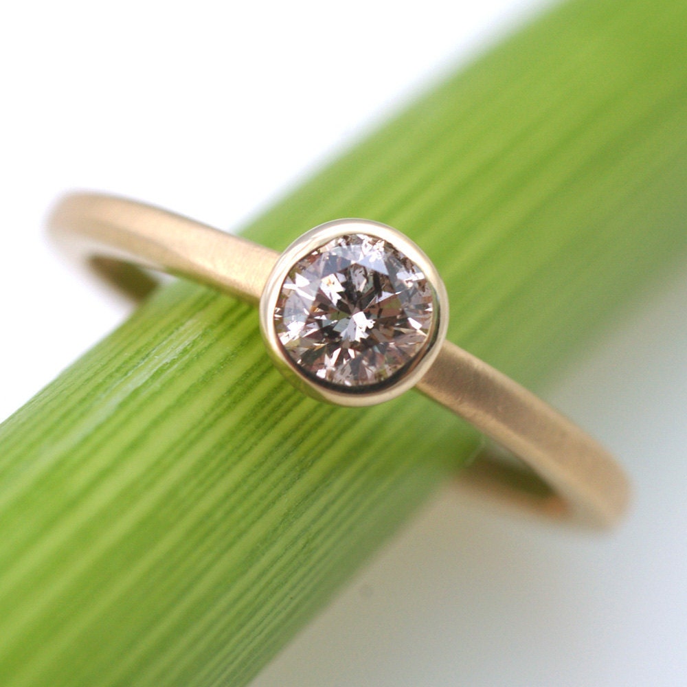 ON SALE Orangy Pink Diamond Solitare Ring - One Of A Kind Engagement Ring