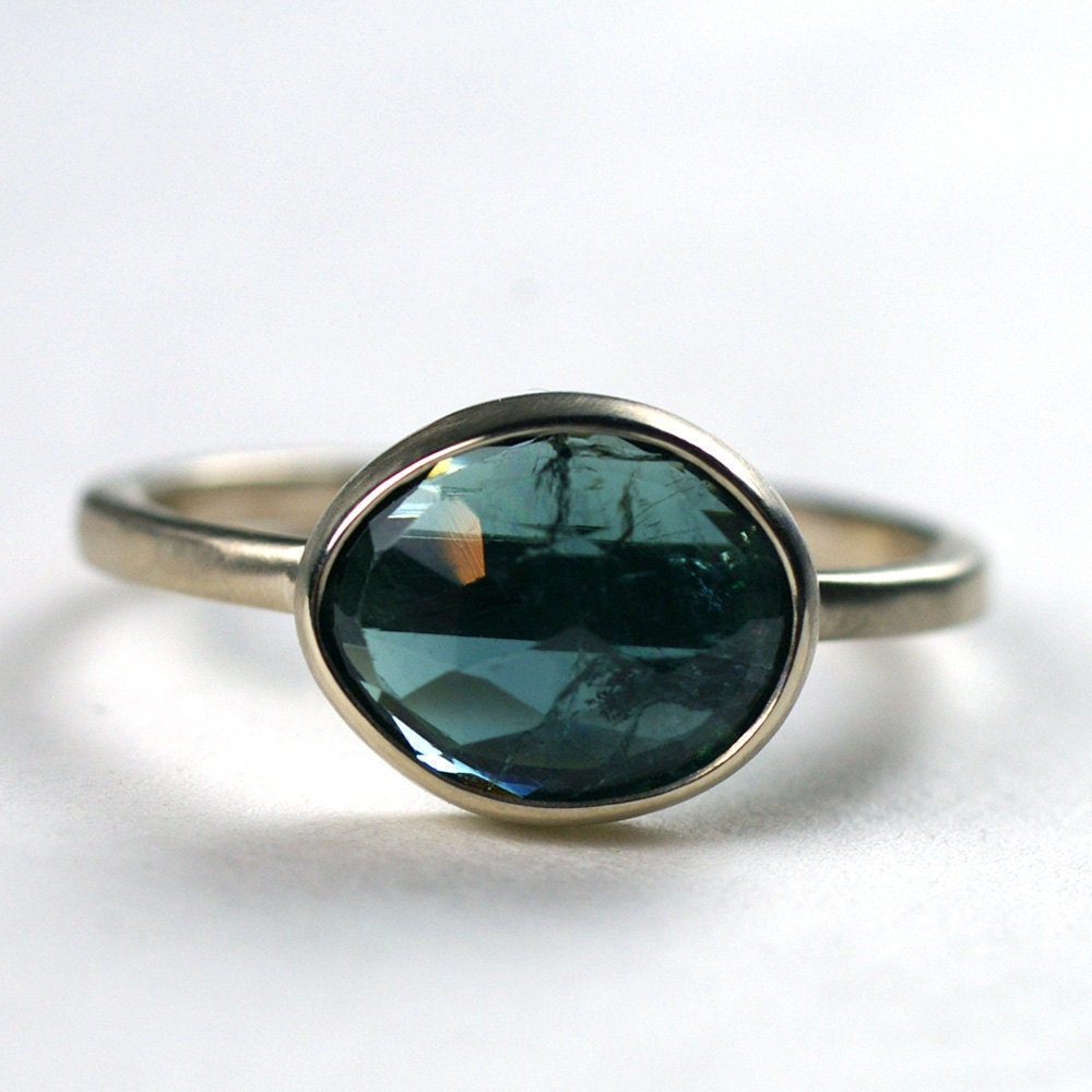 ON SALE Rose Cut Indicolite Blue Tourmaline Ring - ooak