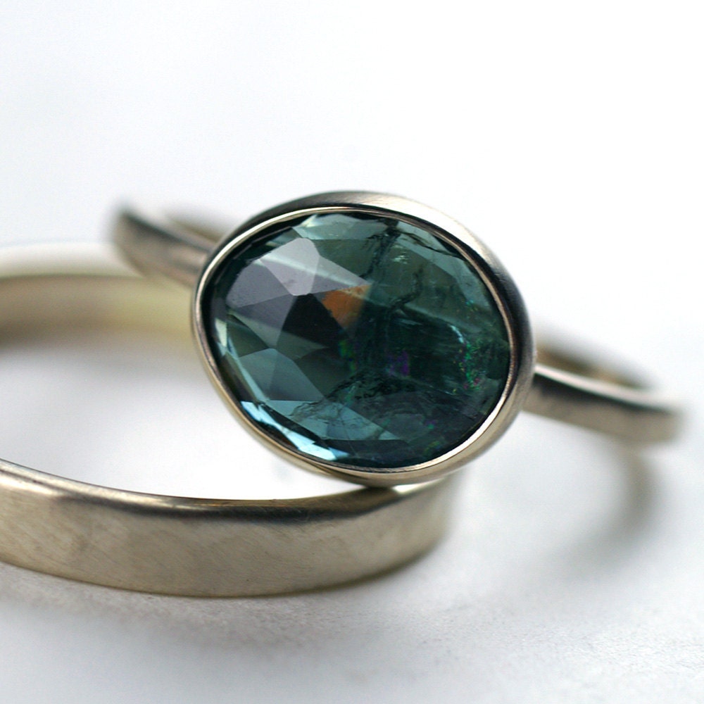Rose Cut Indicolite Blue Tourmaline Ring - ooak