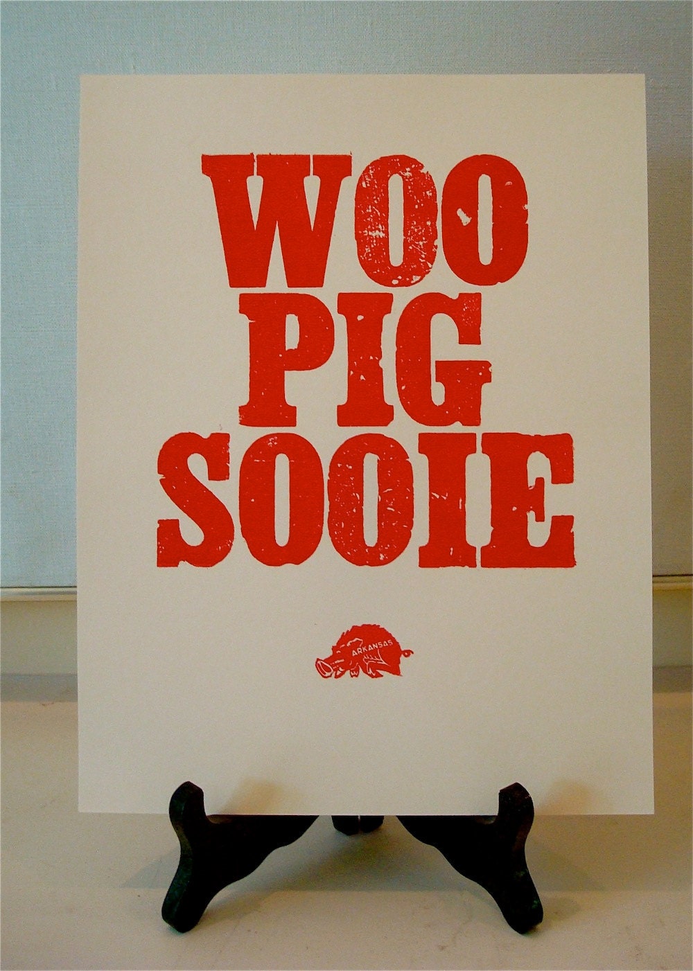 Woo Pig Sooie Arkansas Razorback Letterpress Print Hogs Poster