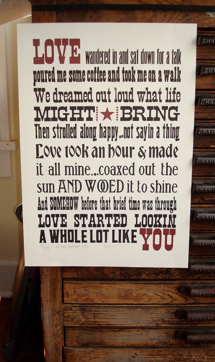 Love Wandered In Letterpress Poster