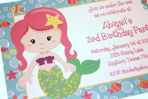 Cute Mermaid Birthday Invitations Il_570xn