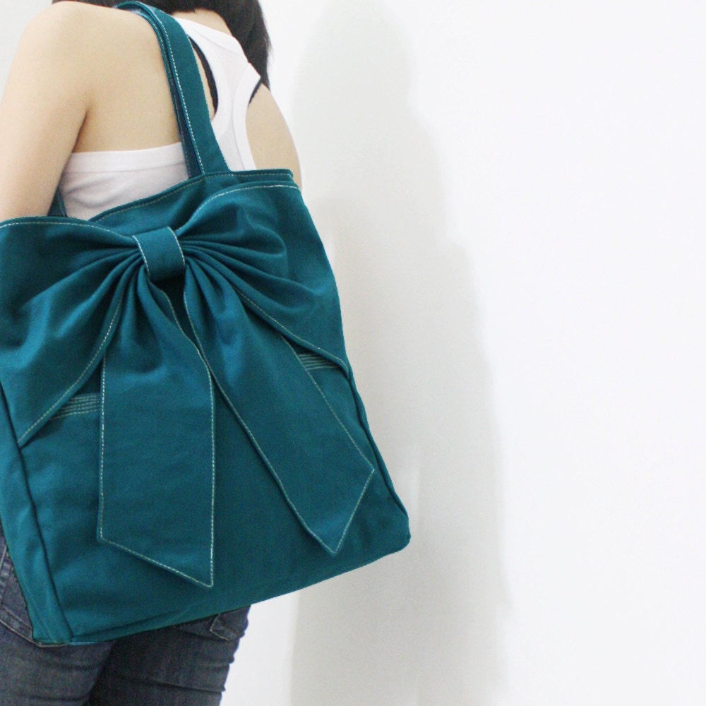 Father Day Sale - Dark Teal  Canvas Women Tote, Shoulder Bag, School Bag, Diapers Bag, Everyday Purse, Handbag - QT