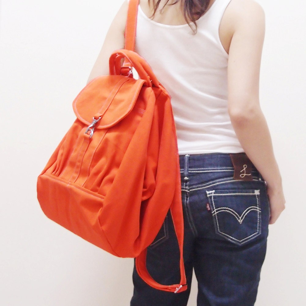 Father Day Sale - Orange Canvas Women Backpack, Rucksack, Satchels, Messenger bag, Shoulder Bag, Tote, Hobo, School Bag, Handbag -ESSENTIAL