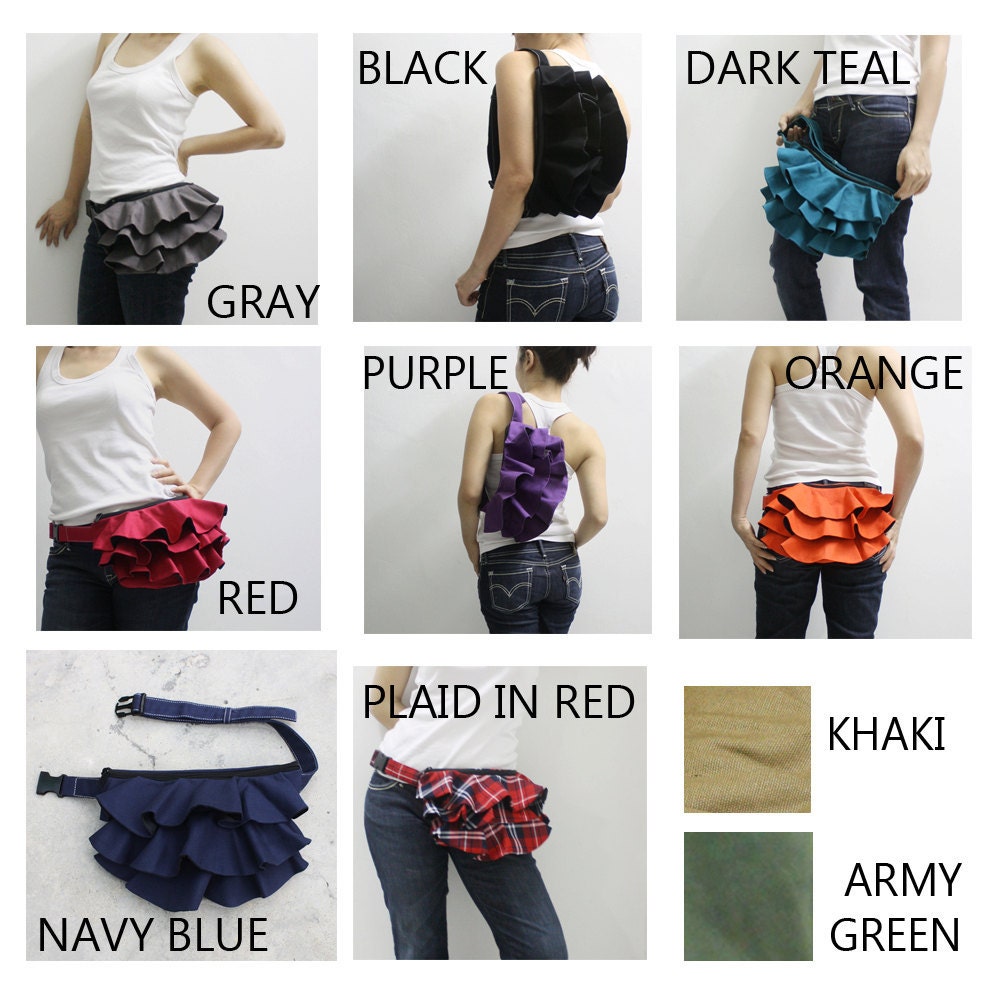MAY Sale - Orange Ruffled Canvas Women's Fanny Pack, Hip Bag, Belt pouch, Handbag - Kinies Ruffled Waist Purse