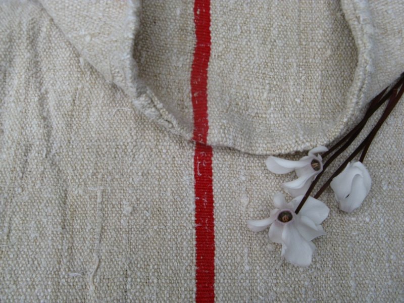 antique grain sack french RED pillow cushion runner cushy wedding decor