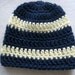 Crochet Baby Boy Hat Navy With Cream Stripes 0 - 3 Months
