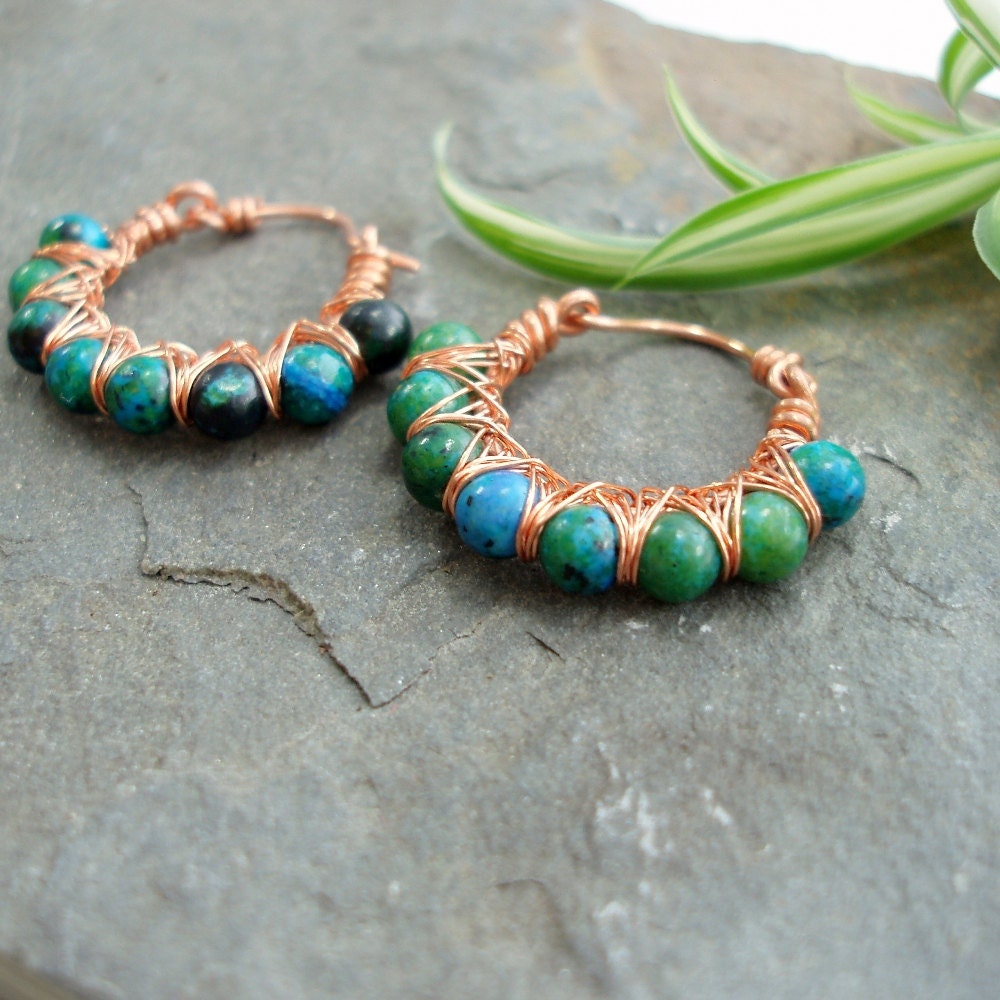 Kiss Kross Hoop Earrings - Lapis Chrysocolla