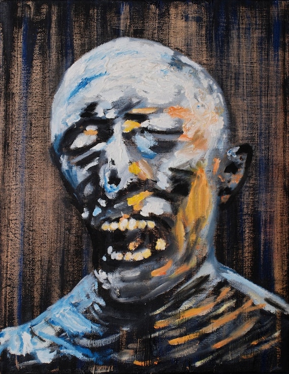 Screaming Man Zombie Painting Oil on Canvas by