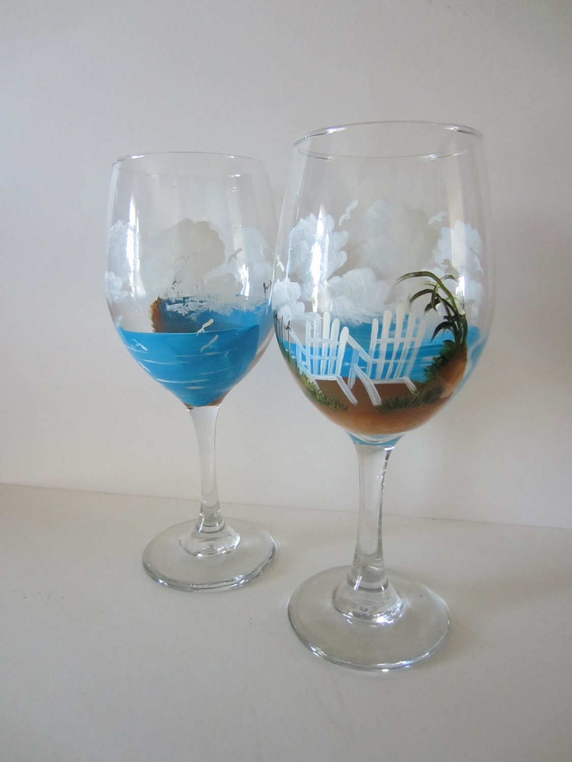 Hand Painted Beach Chair Wine Glasses