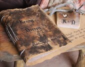 Leather journal wedding guest book with brown craft paper and pen holder Medieval look SET  personalized