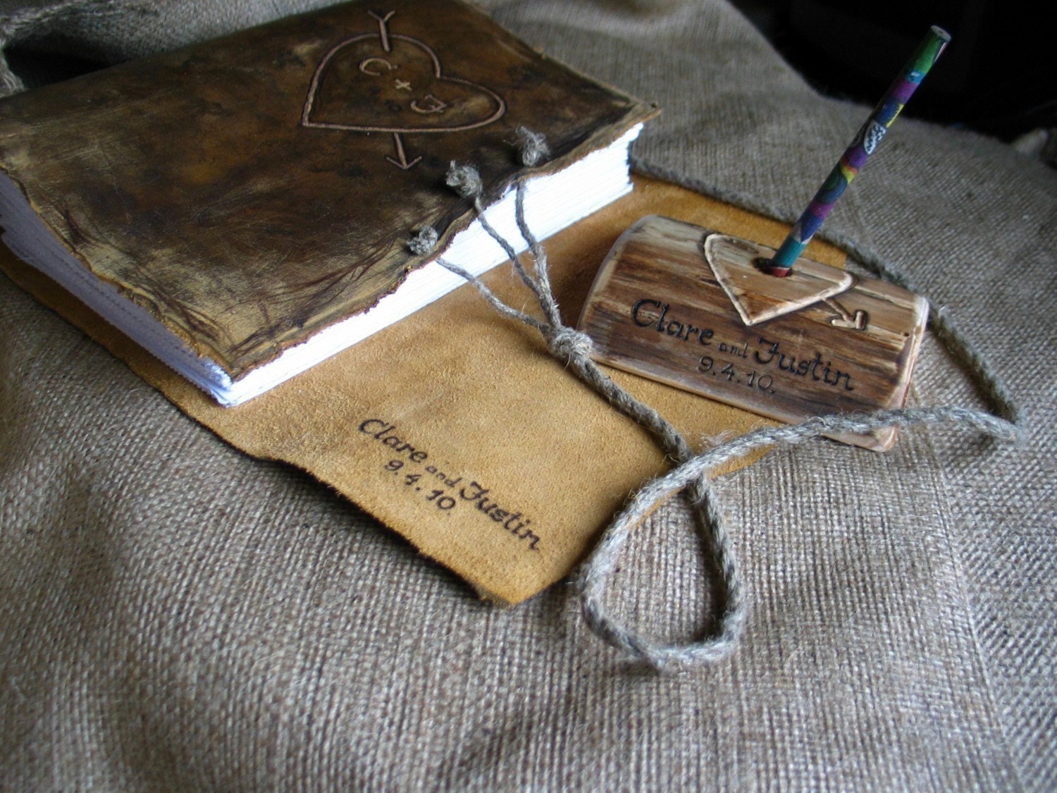 Custom Wedding Guest Book leather rustic wedding guest book with heart and initials bridal shower engagement anniversary