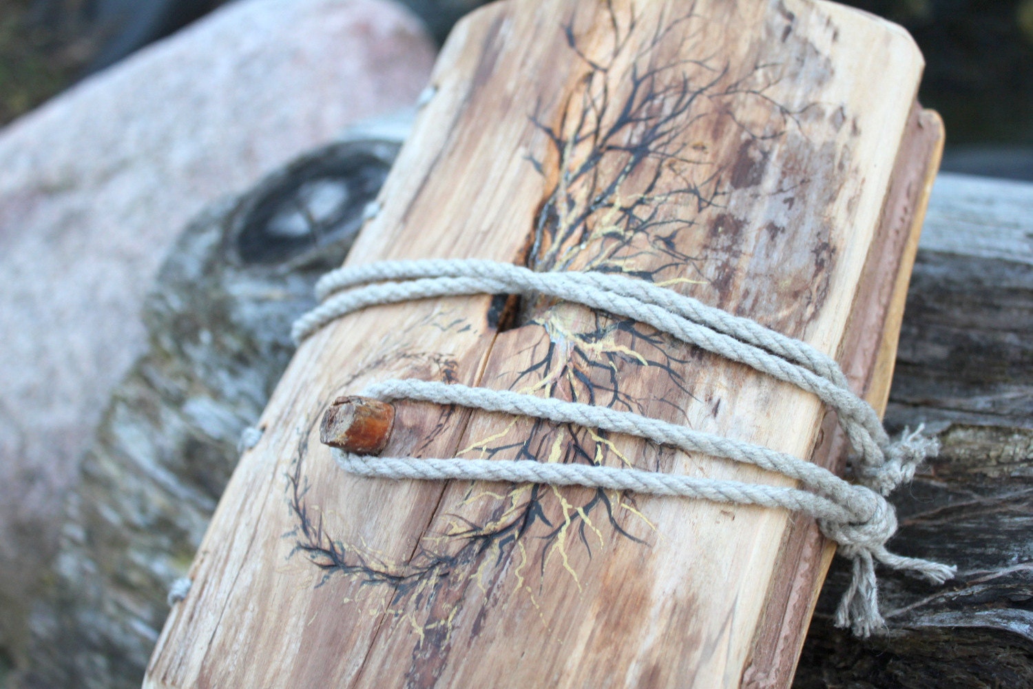 Rustic wood journal  8 1/2 x 6 Branch Swirl