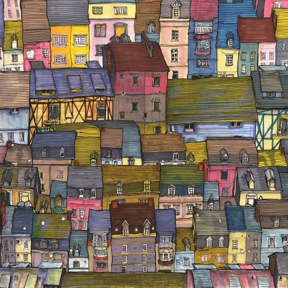 City Rooftops  12inX12in Color Art Print