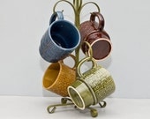 Vintage Mug Tree with Four Mugs - 1970s era Made in Japan