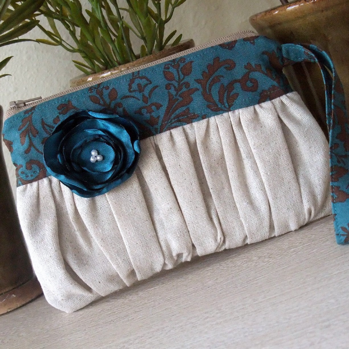 Wristlet (Teal and Chocolate)