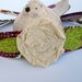 Beautiful Fabric Flower Headband in a summery fabric with pink, yellow and blue mums and lime green leaves