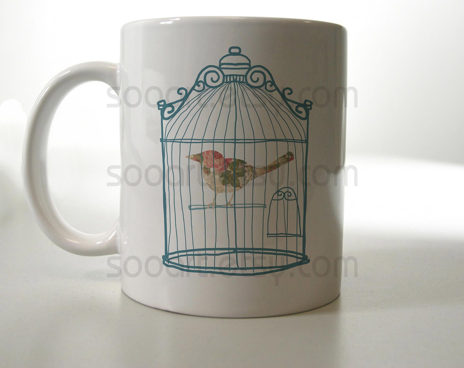 bird Cage vintage -Digital Image Sheet -Original Illustrate Drawing A4 Print transfer on Pillows, t-shirts, scrapbook, lampshades ETC.v