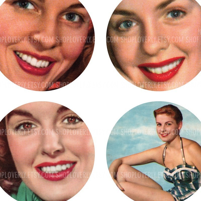 2 Inch Round Images of 50s era Women - Digital Collage Sheet No. 402