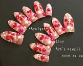 3D nails, pink, zebra, animal print, 3D bows, hearts