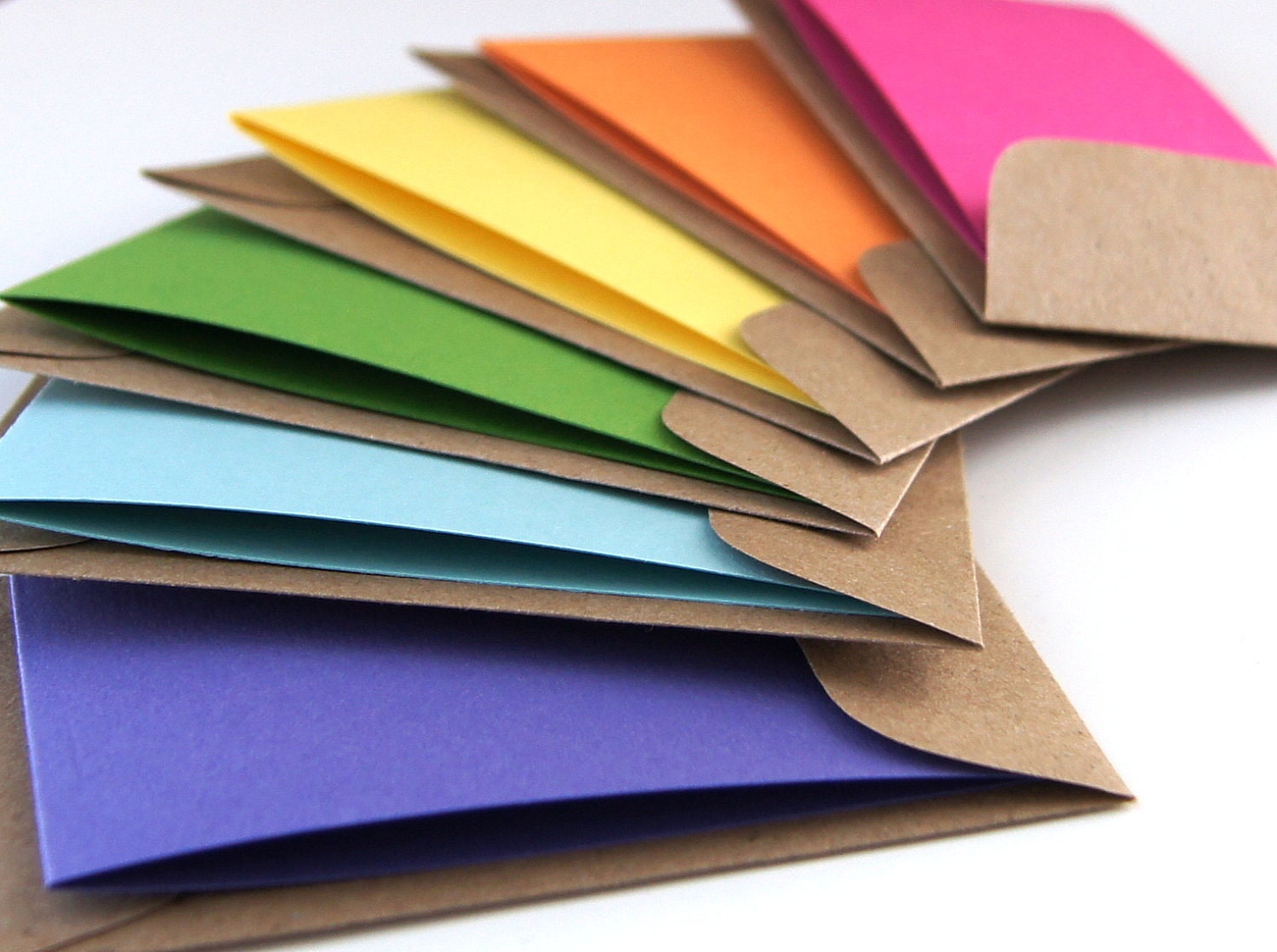 Mini Note Cards . Spring Brights Stationery Set with KRAFT Envelopes . Set of 12