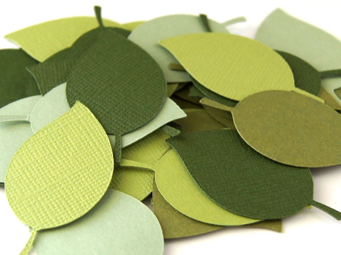 40 Small Die Cut Leaves in Greens (Ivy, Parakaeet, Leaf, Moss) . 1.5 inch