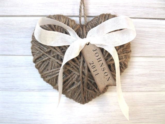 PERSONALIZED jute heart - family gift, baby gift/ornament, wedding proposal, Christmas ornament - original design