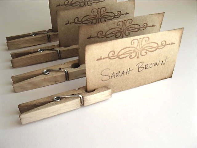 Place Cards - wedding place card, dinner party, entertaining - set of 12 clips and tags - Rustic & Chic