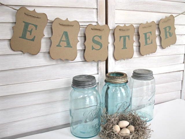 Easter Banner - Easter decoration - Aqua blue/green color