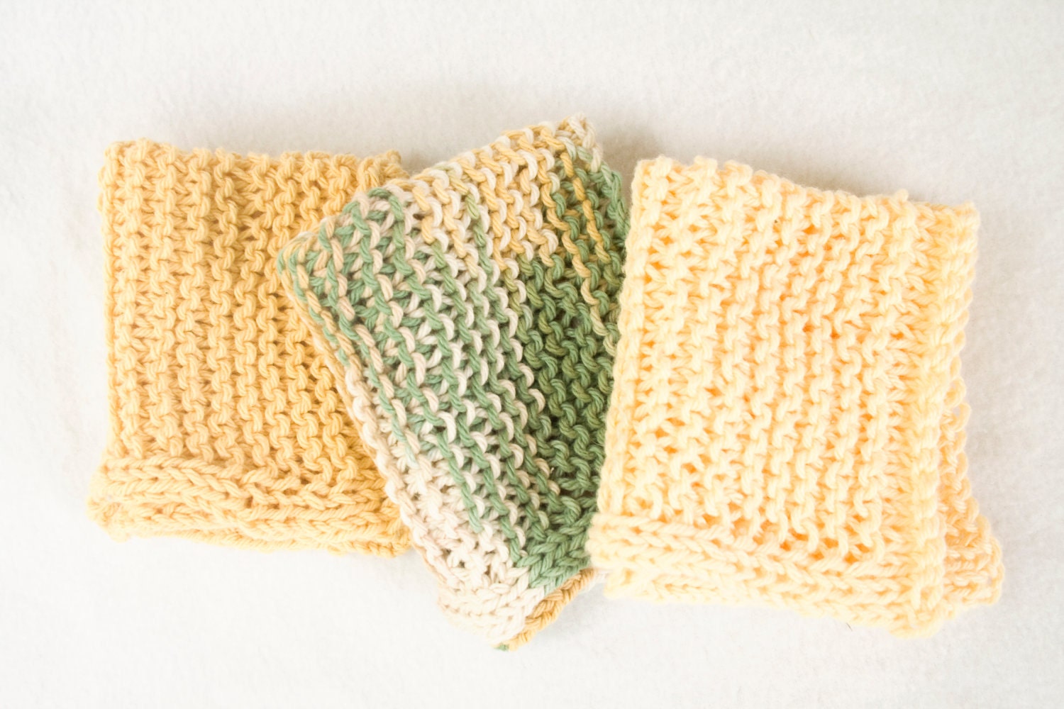 SALE - Hand Knit Cotton Wash Cloths - 3-Pack - Ready to Ship